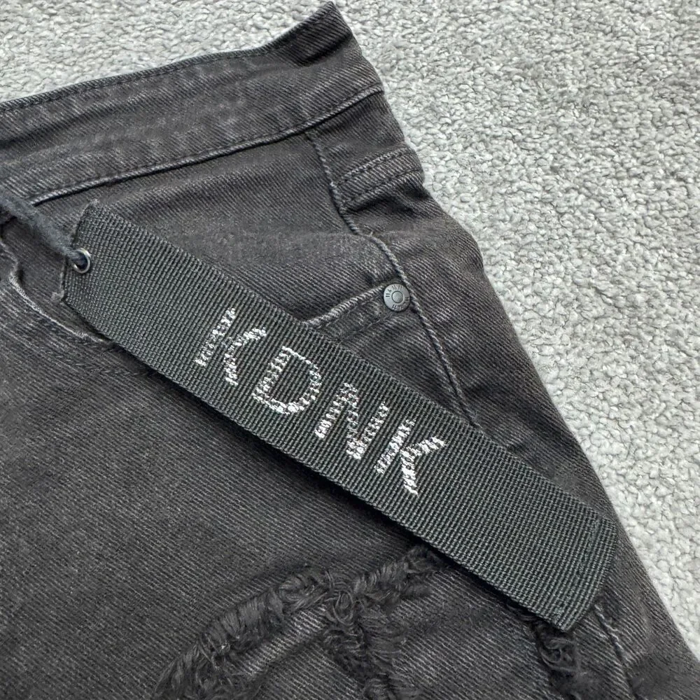 KDNK Distressed Frayed Patchwork Skinny Denim Jeans Mens 30 Black Grunge Edgy